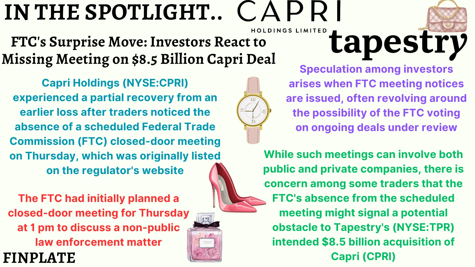 finplate- FTC's Surprise Move: Investors React to Missing Meeting on $8.5 Billion Capri Deal summary